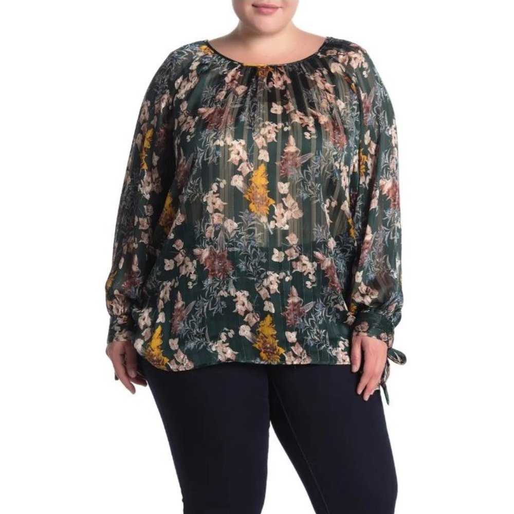 Floral Tie Cuff Blouse